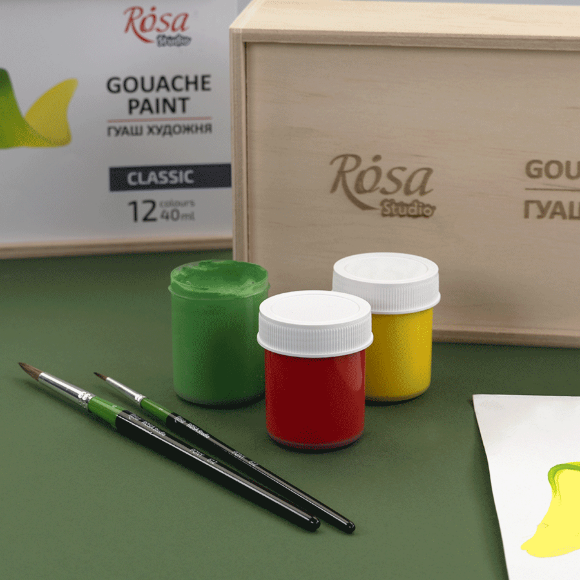 Набор красок гуашевых CLASSIC 12×40мл деревянный пенал ROSA Studio