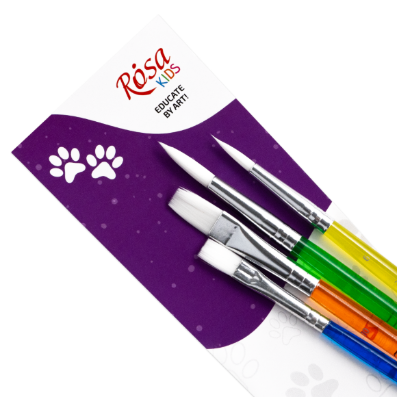 Набор кистей №5 синтетика 4шт: круглая (№6 8) плоская (№6 10) ROSA Kids Набор кистей №5 синтетика 4шт: круглая (№6 8) плоская (№6 10) ROSA Kids