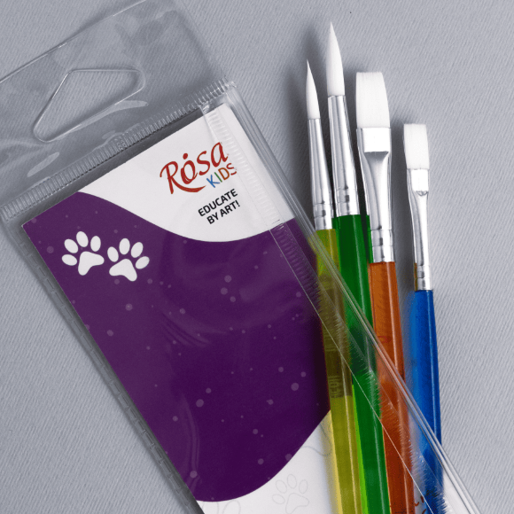 Набор кистей №5 синтетика 4шт: круглая (№6 8) плоская (№6 10) ROSA Kids Набор кистей №5 синтетика 4шт: круглая (№6 8) плоская (№6 10) ROSA Kids