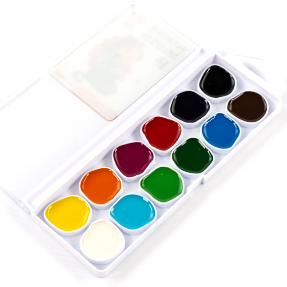 Набір акварельних фарб Cats with a Girl 12 кол. кисті ROSA Kids