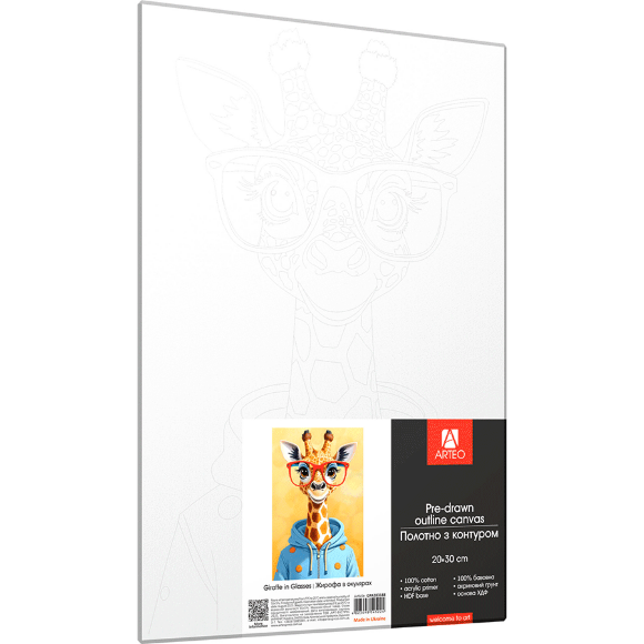 Холст на ХДФ с контуром Жирафа в очках 20×30 хлопок акрил Arteo Холст на ХДФ с контуром Жирафа в очках 20×30 хлопок акрил Arteo