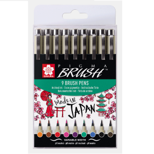 PIGMA Brush liner set, 9 colors, Sakura