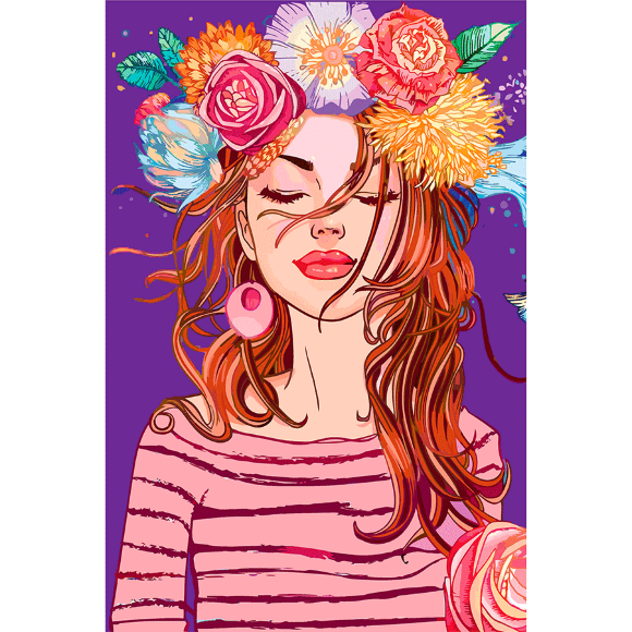 Холст на ХДФ с контуром Девушка в венке 20×30 хлопок акрил Arteo