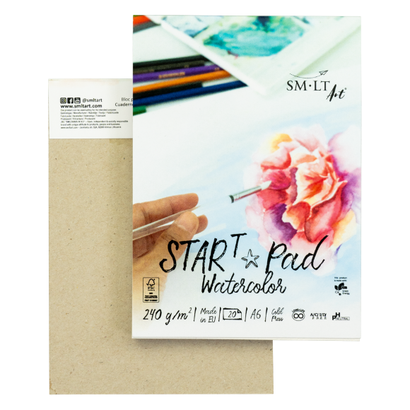 Склейка для акварели STAR T, А6 (10,5*14,8 см), 240г/м2, 20л, натуральный белый, SMILTAINIS