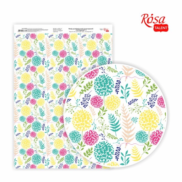 Бумага дизайнерская односторонняя „Floral garden“ 3 21х29,7см глянцевая 250г/м2 ROSA TALENT