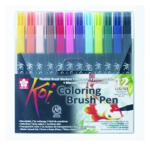 Koi Coloring Brush Pen Marker Set, 12 Colors, Sakura