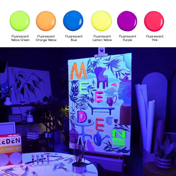 Набор жидких акриловых красок Fluid Fluorescent 6×60мл MEEDEN