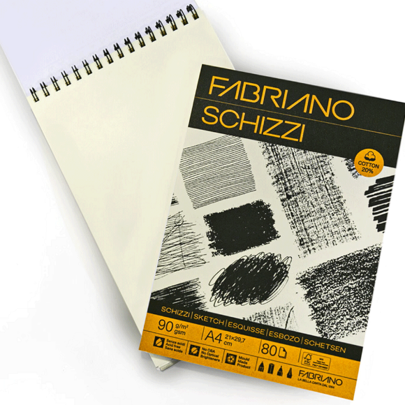 Альбом для эскизов на спирали Schizzi Sketch А3, 90г/м2 80л 20% хлопок Fabriano