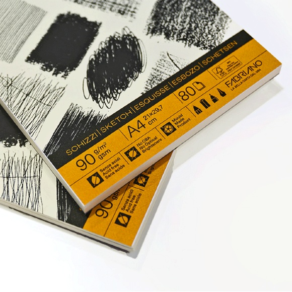 Альбом для эскизов на спирали Schizzi Sketch А3, 90г/м2 80л 20% хлопок Fabriano