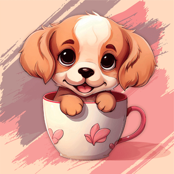 Полотно на ХДФ с контуром Песик в чашке 20×20 хлопок акрил Arteo