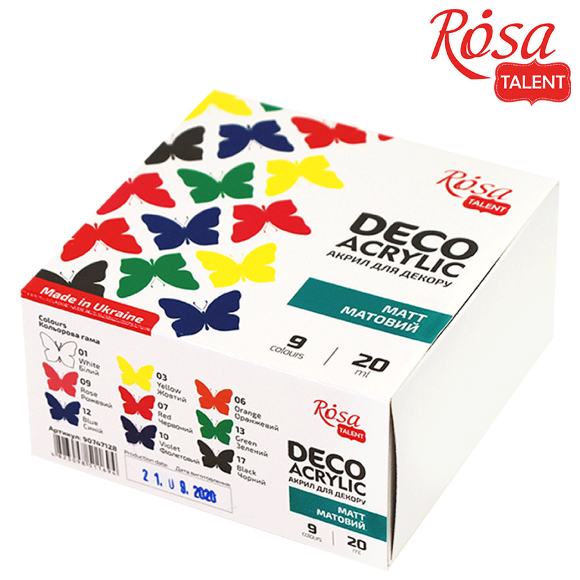Набор акриловых красок для матового декора 9×20мл ROSA TALENT