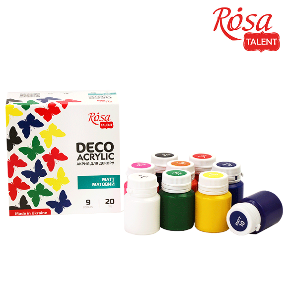 Набор акриловых красок для матового декора 9×20мл ROSA TALENT