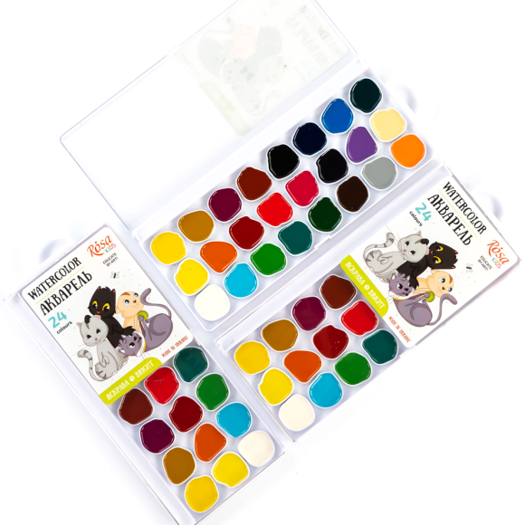 ROSA Kids Cats Watercolor Paint Set, 24 Colors, No Brushes