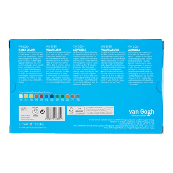 Набор акварельных красок VAN GOGH 12х10мл кисти - 2шт палитра Royal Talens