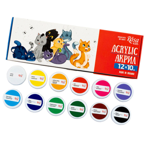 Набор акриловых красок Cats 12×10мл ROSA Kids