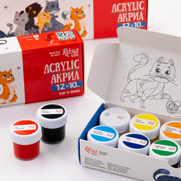 Набор акриловых красок Cats 12×10мл ROSA Kids