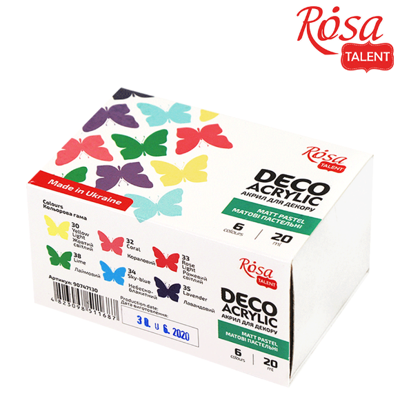 Набор акриловых красок для декора матовый 6×20мл пастельные цвета ROSA TALENT