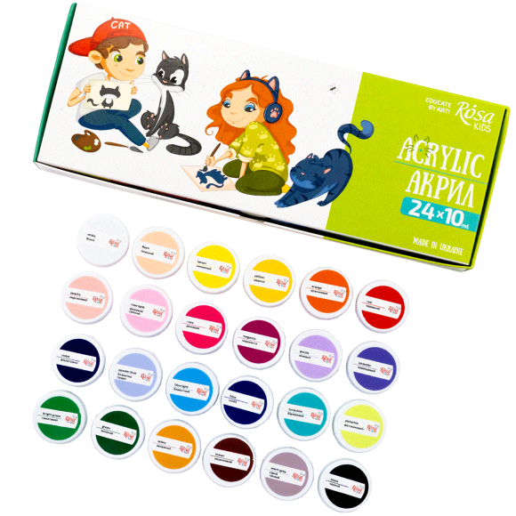 Набор акриловых красок Cats 24×10мл ROSA Kids Набор акриловых красок Cats 24×10мл ROSA Kids