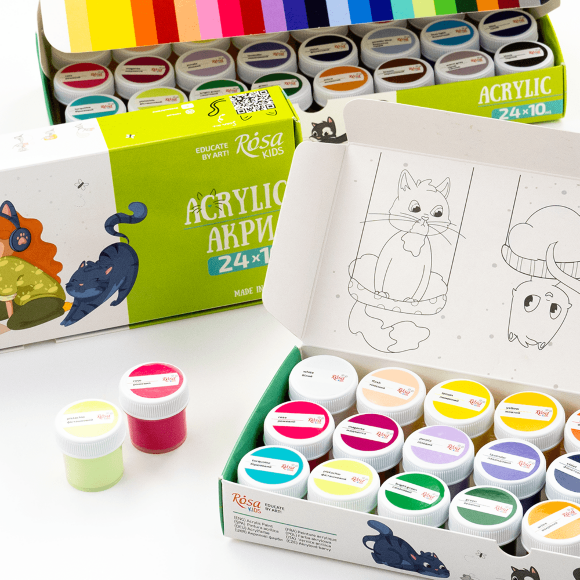 Набор акриловых красок Cats 24×10мл ROSA Kids Набор акриловых красок Cats 24×10мл ROSA Kids