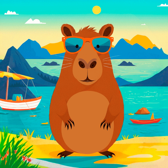 Холст на ХДФ с контуром Капибара в очках 20×20 хлопок акрил Arteo