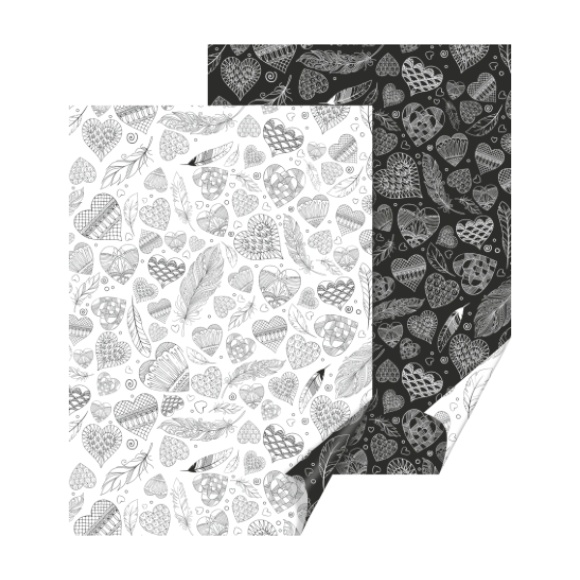 Бумага с рисунком "Hearts" двухсторонняя Монохром 21х31см 200г/м2 Heyda