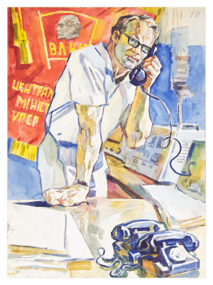 Акварель Штаб ударной комсомольской стройки, художник Туранский Александр - продано