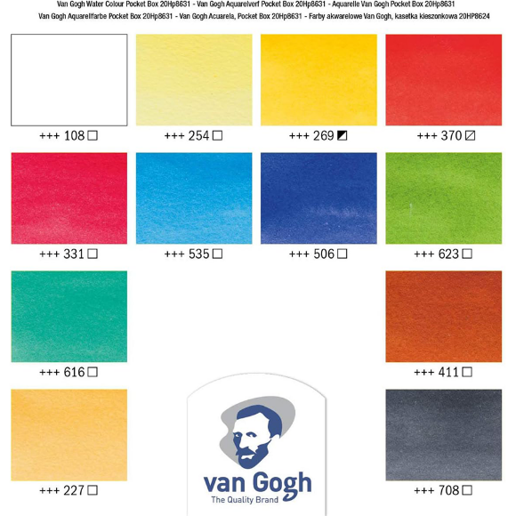 Набор акварельных красок VAN GOGH Pocket box 12 кювет+кисти Royal Talens