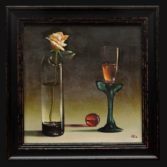 Painting Rose and a glass with liquor, artist Shevchuk Yuriy - sold Painting Rose and a glass with liquor, artist Shevchuk Yuriy - sold