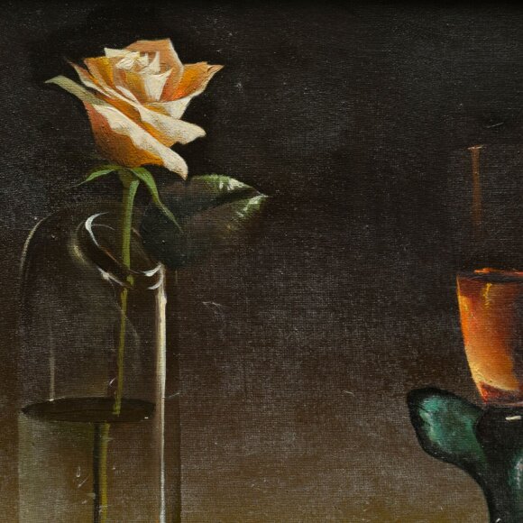 Painting Rose and a glass with liquor, artist Shevchuk Yuriy - sold Painting Rose and a glass with liquor, artist Shevchuk Yuriy - sold