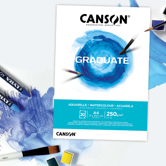Склейка бумаги для акварели GRADUATE А4 (21х29,7см) 250г/м2 20л среднее зерно Canson Склейка бумаги для акварели GRADUATE А4 (21х29,7см) 250г/м2 20л среднее зерно Canson