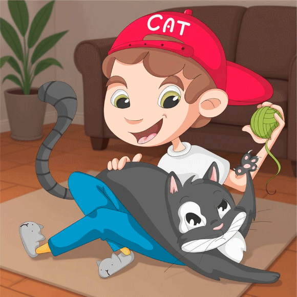 Холст на ХДФ с контуром Мальчик и котик 20×20 хлопок акрил Arteo