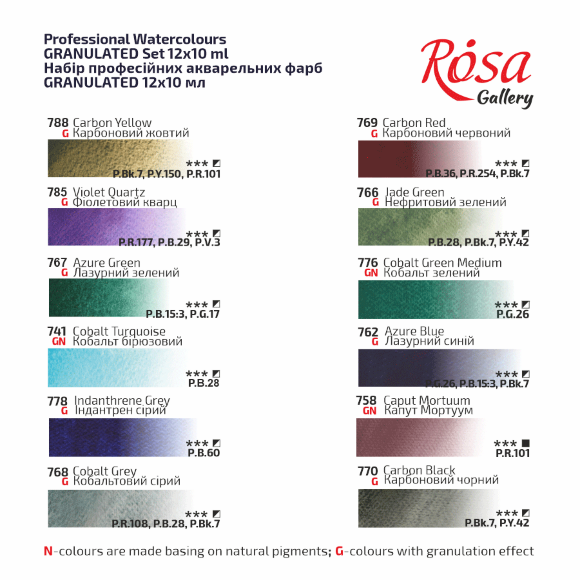 Набор акварельных красок GRANULATION 12цв 10мл туба картон ROSA Gallery Набор акварельных красок GRANULATION 12цв 10мл туба картон ROSA Gallery
