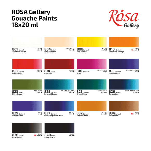Набор красок гуашевых 18х20мл ROSA Gallery Набор красок гуашевых 18х20мл ROSA Gallery