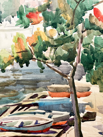 Акварель Біля причалу, художник Кокін Михайло