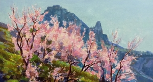 Painting Spring in the Mountains, artist Oleksiy Kudenko
