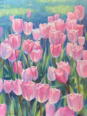 Painting Pink Tulips, artist Kudenko Oleksiy