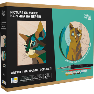 Набор для обжига картины на дереве Cats с красками в коробке ROSA Start