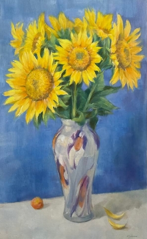 Painting Still Life with Sunflowers, artist Oleksiy Kudenko