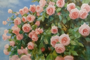 Painting Pink roses in the sun, artist Oleksiy Kudenko