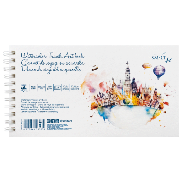 Альбом на спирали для акварели Travel Art book 15х28см 260г/м2 25л среднее зерно микроперфорация SM-LT Art