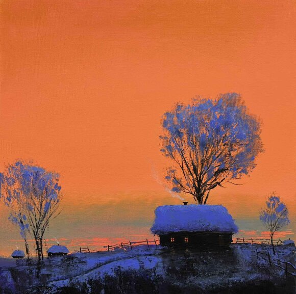 Картина Зима, вечер, село, художник Кузьменко Игорь Картина Зима, вечер, село, художник Кузьменко Игорь