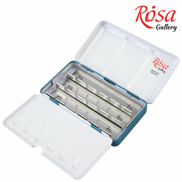 Пенал для акварельных красок Бирюза 12 кювет ROSA Gallery