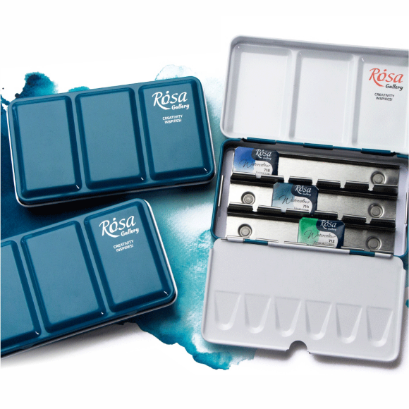 Пенал для акварельных красок Бирюза 12 кювет ROSA Gallery