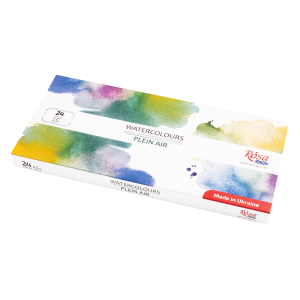 Набір акварельних фарб ROSA Studio PLEIN AIR, 24x2,5 мл, кювети, картонна упаковка Набір акварельних фарб ROSA Studio PLEIN AIR, 24x2,5 мл, кювети, картонна упаковка