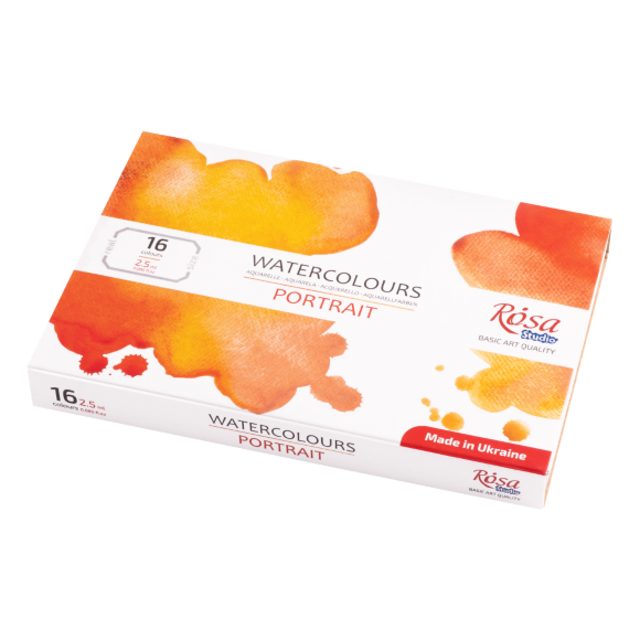 Набір акварельних фарб ROSA Studio PORTRAIT, 16x2,5 мл, кювети, картонна упаковка Набір акварельних фарб ROSA Studio PORTRAIT, 16x2,5 мл, кювети, картонна упаковка