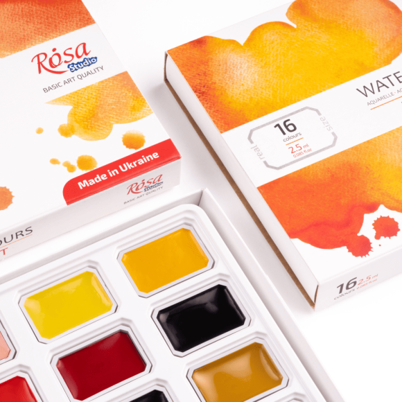 Набір акварельних фарб ROSA Studio PORTRAIT, 16x2,5 мл, кювети, картонна упаковка Набір акварельних фарб ROSA Studio PORTRAIT, 16x2,5 мл, кювети, картонна упаковка