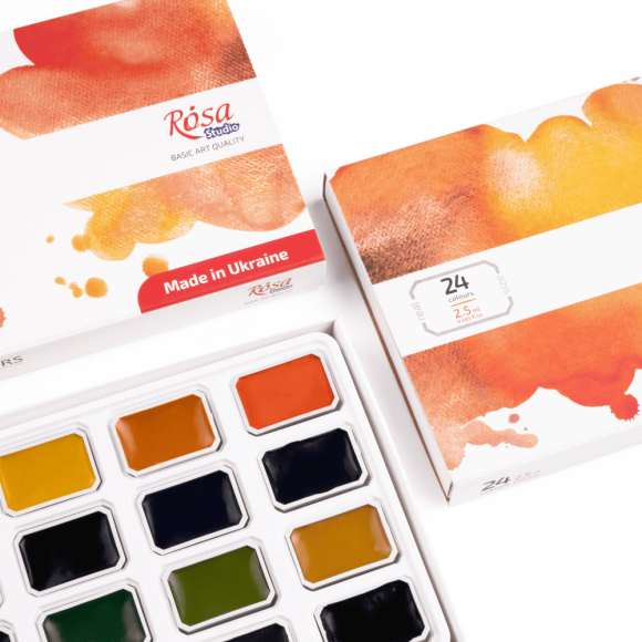 Набір акварельних фарб ROSA Studio PORTRAIT, 24x2,5 мл, кювети, картонна упаковка Набір акварельних фарб ROSA Studio PORTRAIT, 24x2,5 мл, кювети, картонна упаковка