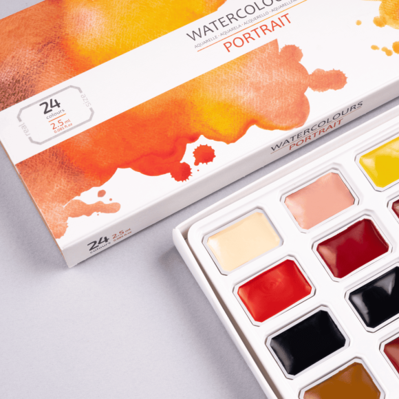 Набір акварельних фарб ROSA Studio PORTRAIT, 24x2,5 мл, кювети, картонна упаковка Набір акварельних фарб ROSA Studio PORTRAIT, 24x2,5 мл, кювети, картонна упаковка