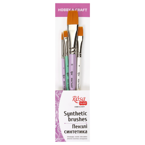 Набор кистей №5 ДЛЯ ДЕКОРА синтетика круглая и плоская 4шт (№3,4,8,22) ROSA TALENT