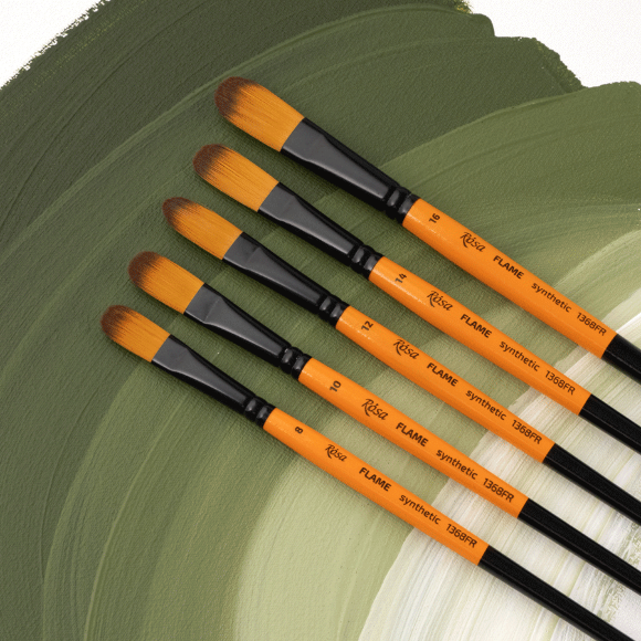 Кисть синтетика овальная FLAME 1368FR №0 короткая ручка ROSA